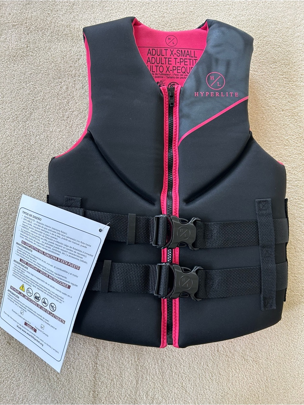 NEW Hyperlite Women’s Indy Life Jacket Vest XS – Black/Pink – USCG Approved